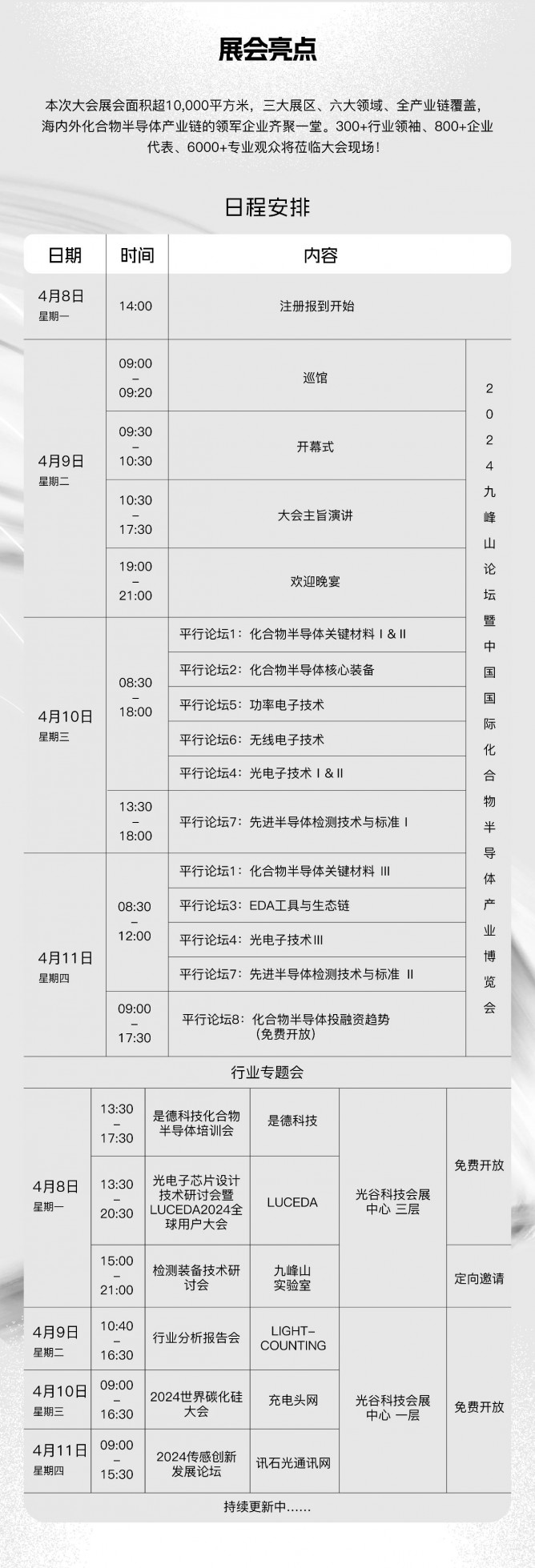 2024九峰山論壇暨中國國際化合物半導體產業博覽會日程安排